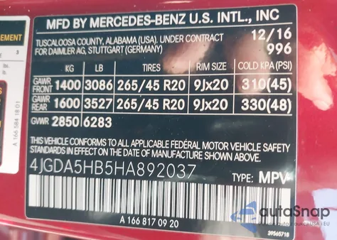 2017 Mercedes-Benz Gle 350 4Matic z USA, uszkodzony, nr VIN 4JGDA5HB5HA892037